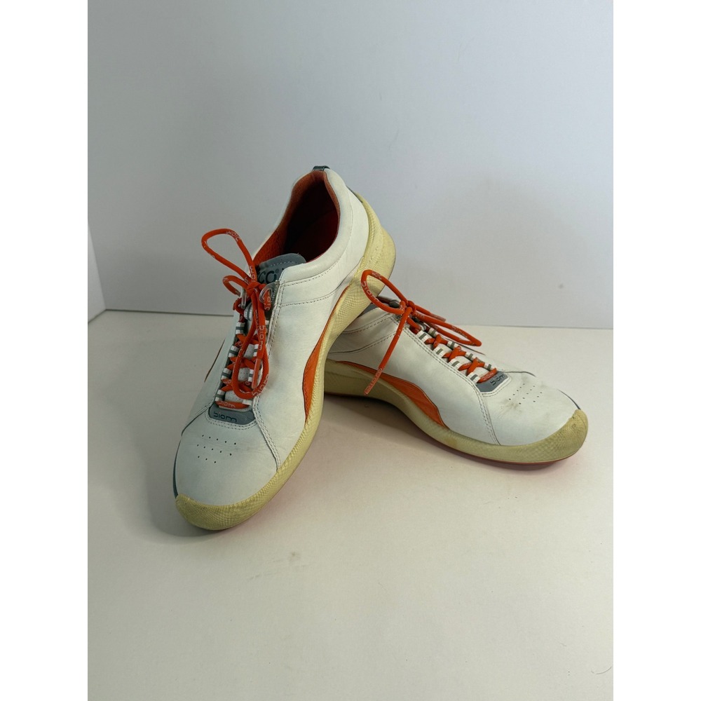 ECCO Biom Hybrid Golf Shoes White Orange Yak Leather Spikeless‎ Womens 38